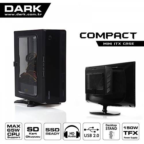 Dark DKCHCOMPACT150 130W Compact Vesa Destekli Yatay/Dikey Mini ITX Bilgisayar Kasası
