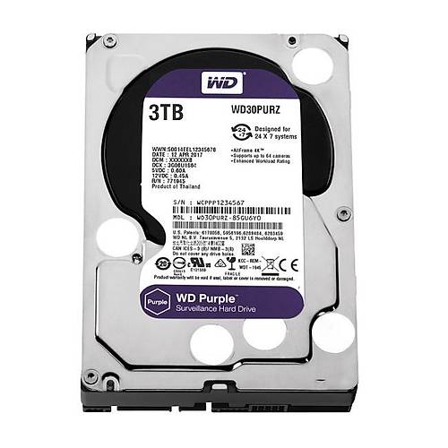 Western Digital WD30PURZ 3 TB 5400Rpm 64MB SATA Purple 7/24 Gvenlik Harddisk