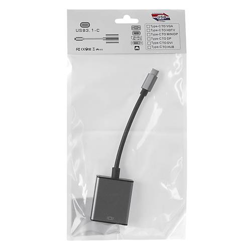 Hytech HY-USBC53 Usb Type C to VGA 1080P Metal USB Ekran Kart Adaptr