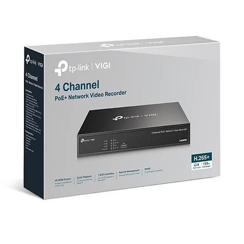 Tp-Link VIGI NVR1004H-4P 4 Kanal 5 MP 4 Port PoE 1 HDD VGA HDMI NVR Kayt Cihaz