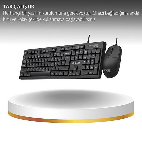 Inca IMK-376T Usb Q TR Multimedia Siyah Kablolu Klavbye Mouse Set