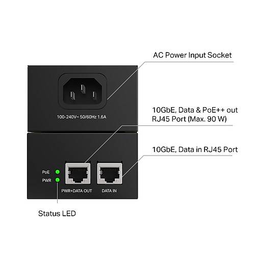 Tp-Link TL-POE380S 1 Port 10Gbit 100 Mt 90W PoE++ Injector