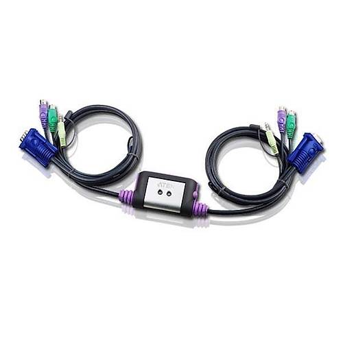 Aten CS62A 1.2 Mt Kablolu 2 Portlu PS/2  Klavye Mouse VGA Hoparlr Balantl KVM Switch