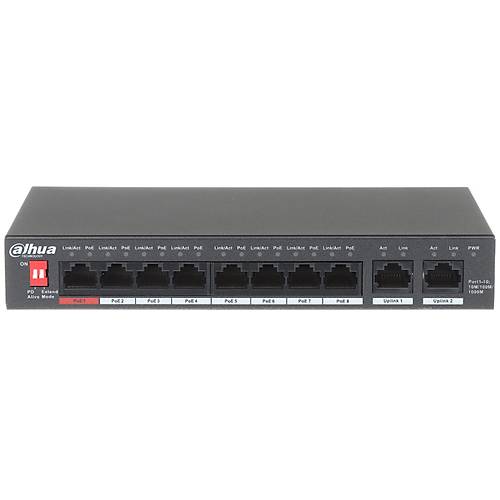 Dahua PFS3010-8GT-96-V2 8 Port Gigabit PoE 2 Port Gigbit Uplink 96W elik Kasa Poe Switch