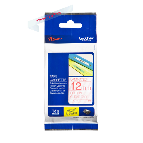 Brother TZE-132 12mm 8Mt �effaf �zeri K�rm�z� Laminasyonlu Etiket