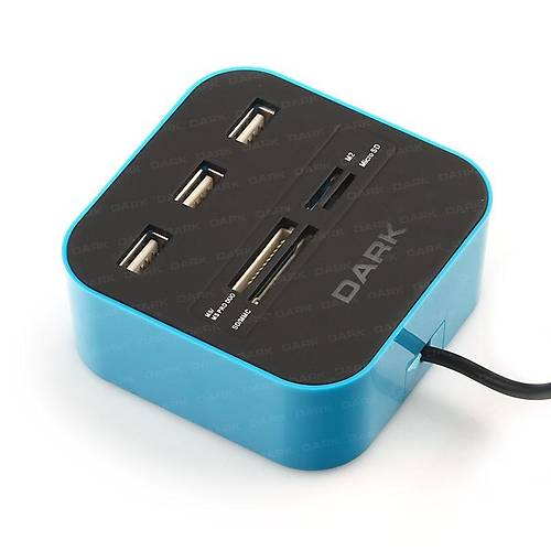 Dark DK-AC-UCR202BL UCR202 Mavi 3 Port USB 2.0 oklaycl Kart Okuyucu