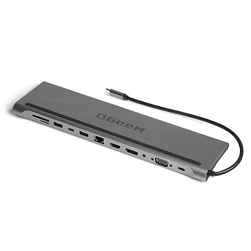 Qgeem QG-UH12 USB Type C to HDMI DP VGA TF SD PD RJ45 15W 12 in 1 Dock Station
