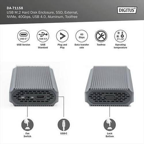 Digitus DA-71158 Usb 4.0 to M.2 NVMe 40Gbps Al�minyum SSD Harddisk Kutusu