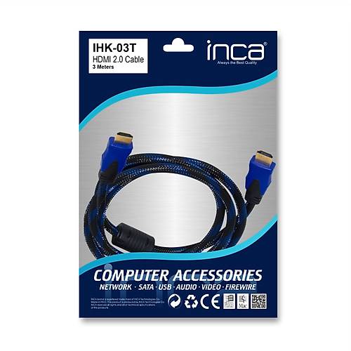 Inca IHK-03T 3 Mt HDMI to HDMI Erkek-Erkek 2.0v 18 Gbps 4K 2K Full HD Hdm� Kablo