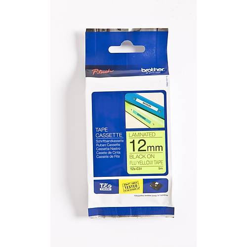 Brother TZE-C31 P-Touch 12mm 5mt Turuncu zeri Siyah Laminasyonlu Etiket