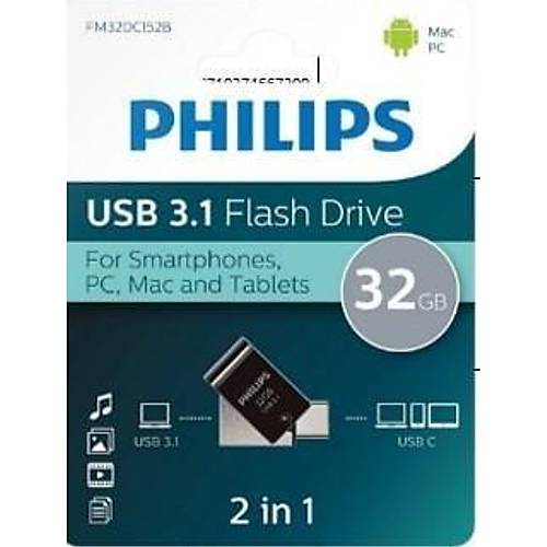 Philips FM32DC152B 32 GB USB 3.1 Type C Dual Gece Siyah USB Flash Bellek