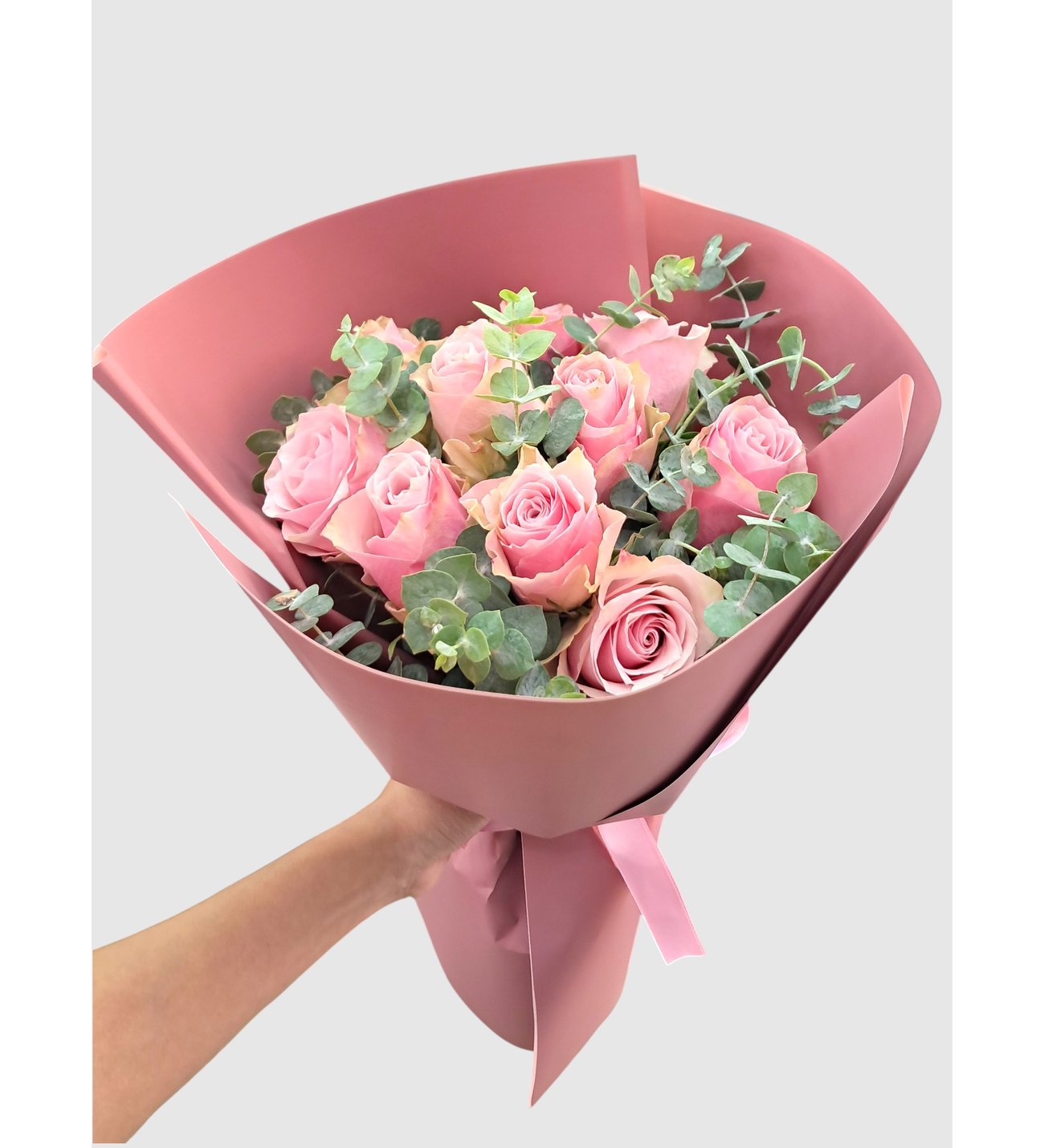 BİTKİ TASARIMI Koyu Somon Bukette 10 Pembe Gül