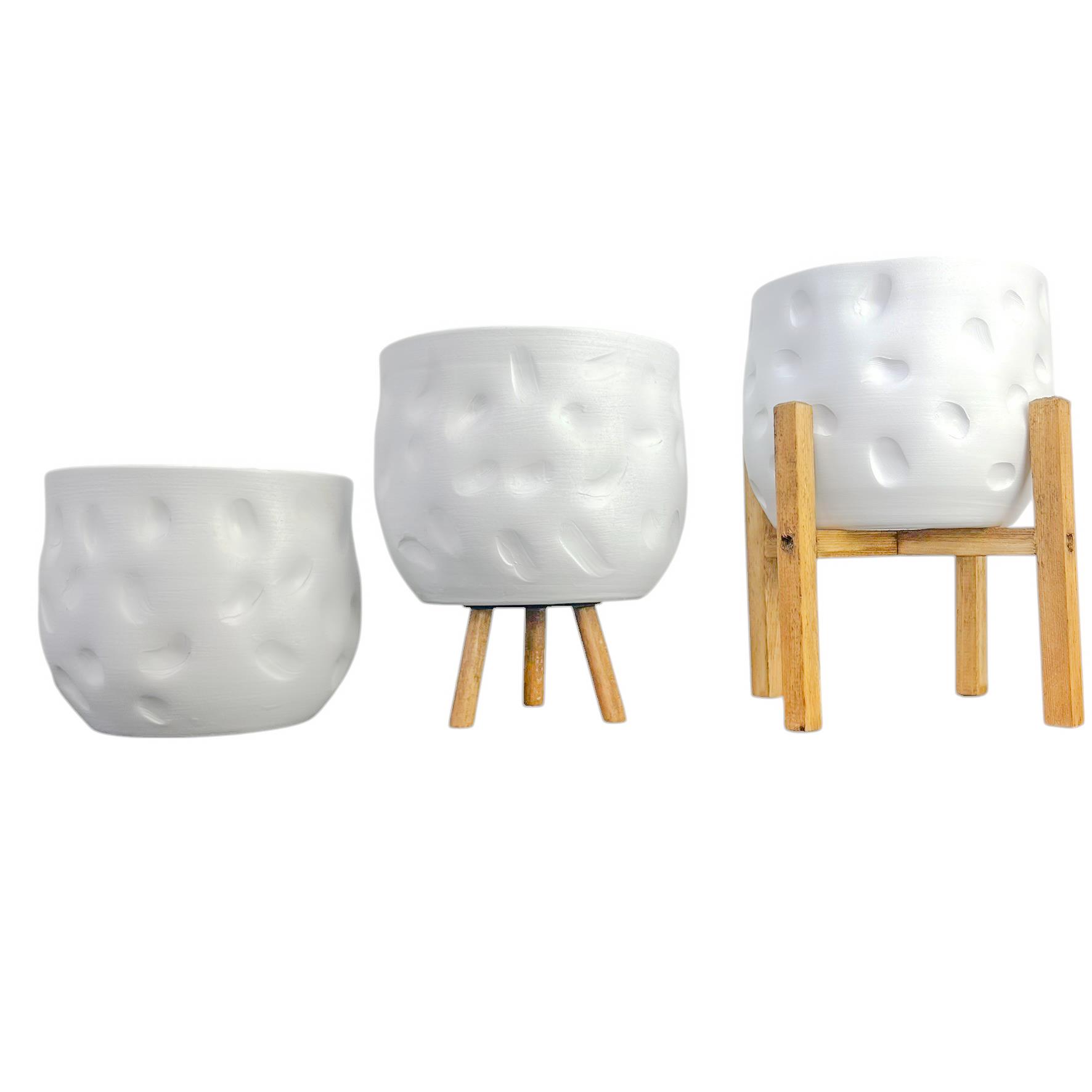 Bitki Tasarımı Ev Dekorasyon Aksesuar Beyaz Desenli Toprak Saksı Saksılık Salon Çiçeklik Üçlü Set 19 CM