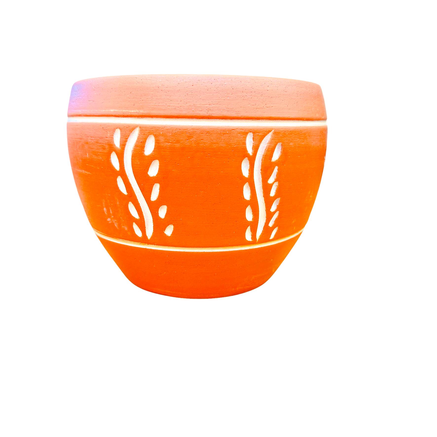 Bitki Tasarımı Nakış Desenli Terrakota Toprak Saksı Saksılık Salon Çiçeklik - 15 Cm