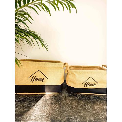 Bitki Tasarımı Home Jüt Hasır Ev Düzenleyici Mutfak Banyo Salon Sepeti Katlanır Sıvı Korumalı İkili Set B-O