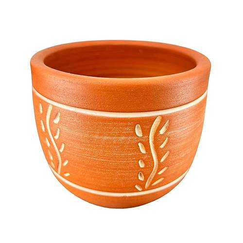 Bitki Tasarımı Ev Dekorasyon Nakış Desenli Toprak Saksı Saksılık Salon Çiçeklik - 19 CM