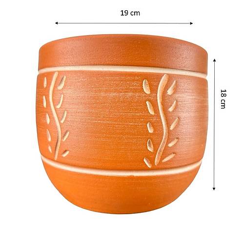 Bitki Tasarımı Ev Dekorasyon Nakış Desenli Toprak Saksı Saksılık Salon Çiçeklik - 19 CM