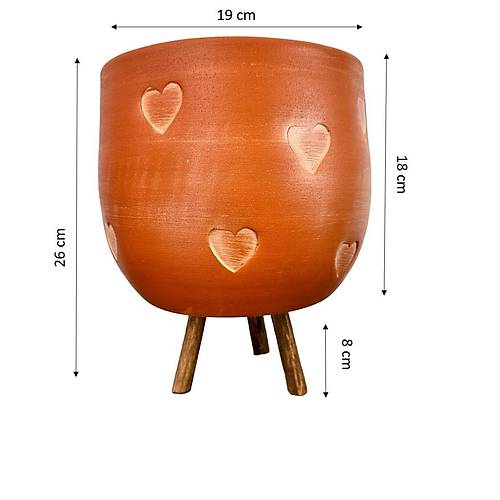 Bitki Tasarımı Kalp Desenli Toprak Saksı Saksılık Salon Çiçeklik 3 Ayaklı - 19 CM  