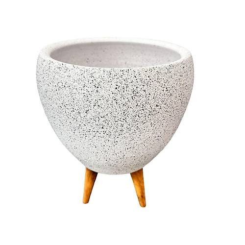 Bitki Tasarımı Beyaz Granit Toprak Saksı Saksılık Salon Çiçeklik 3 Ayaklı - 15 CM