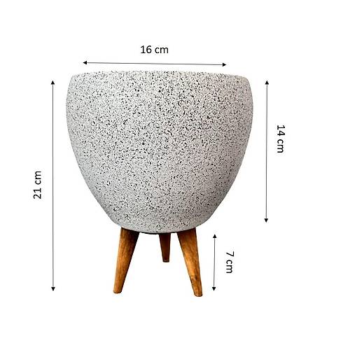 Bitki Tasarımı Beyaz Granit Toprak Saksı Saksılık Salon Çiçeklik 3 Ayaklı - 15 CM