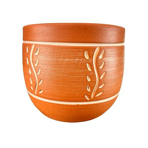 Bitki Tasarımı Ev Dekorasyon Nakış Desenli Toprak Saksı Saksılık Salon Çiçeklik - 19 CM