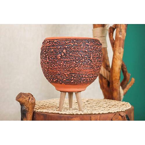 AHŞAP AYAKLI PÜSKÜRTME MODEL TERRACOTA DOĞAL TOPRAK SAKSI