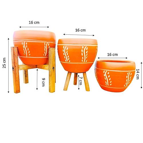 Bitki Tasar�m� Nak�� Desenli Terrakota Toprak Saks� Saks�l�k Salon �i�eklik ��l� Set - 15 Cm