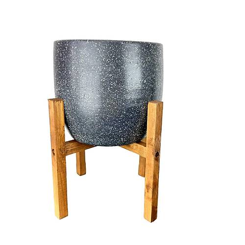 Bitki Tasarm Gri Granit Toprak Saks Sakslk Salon ieklik 4 Ayakl - 19 CM