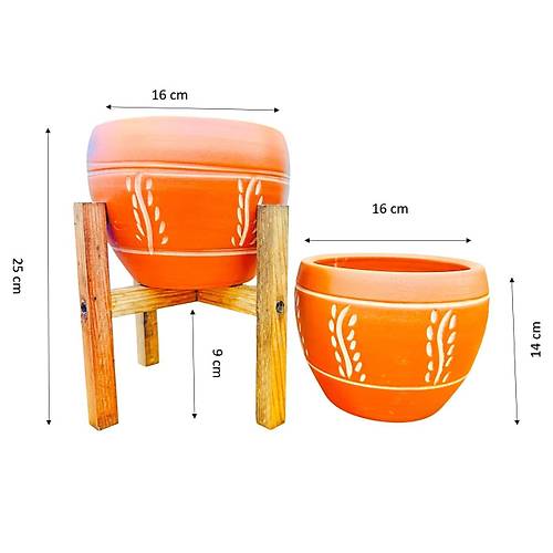Bitki Tasar�m� Nak�� Desenli Terrakota Toprak Saks� Saks�l�k Salon �i�eklik �kili Set Ayaks�z - 4 Ayakl�- 15 Cm