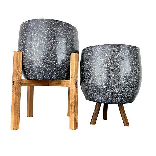 Bitki Tasarm  Gri Granit Toprak Saks Sakslk Salon ieklik kili Set 3 Ayakl- 4 Ayakl- 19 CM