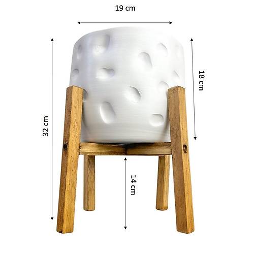 Bitki Tasar�m� Ev Dekorasyon Aksesuar Beyaz Desenli Toprak Saks� Saks�l�k Salon �i�eklik 4 Ayakl� 19 CM