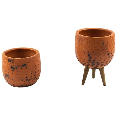 Bitki Tasarm Siyah Nokta Desenli Terakota Toprak Saks Sakslk Salon ieklik kili Set Ayaksz, 3 Ayakl 12 Cm