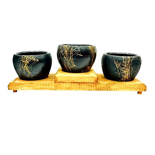 Bitki Tasar�m� Ev dekorasyon Siyah Gold Basamakl� Saks� ��l� Ah�ap Tabanl�