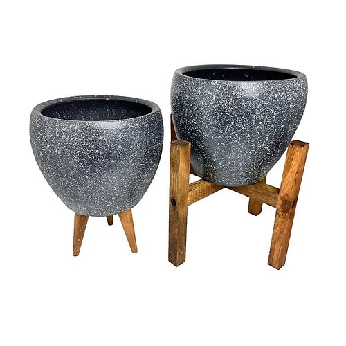 Bitki Tasar�m� Gri Granit Toprak Saks� Saks�l�k Salon �i�eklik �kili Set 3 Ayakl�- 4 Ayakl�- 15 CM