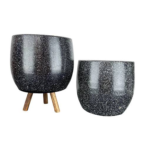 Bitki Tasarm Siyah Granit Toprak Saks Sakslk Salon ieklik kili Set Ayaksz - 3 Ayakl- 19 CM