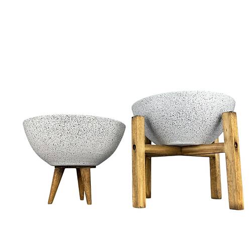 Bitki Tasarm Ev Dekorasyon Beyaz Granit Aranjman Sunumluk Toprak Saks 3-4 Ayakl kili Set 20 Cm ap