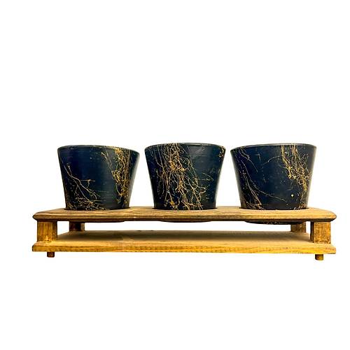 Bitki Tasarm Ev dekorasyon Aksesuar Siyah Gold Mermer Efektli Toprak Saks l Ahap Tabanl ieklik Saks Sakslk