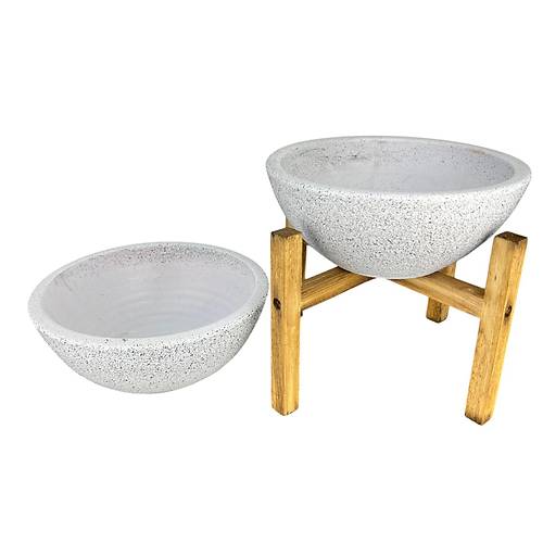 Bitki Tasarm Ev Dekorasyon Beyaz Granit Aranjman Sunumluk Toprak Saks Ayaksz Ve 4 Ayakl kili Set 20 Cm ap