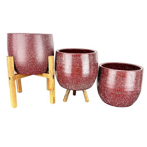 Bitki Tasarm  Bordo Granit Toprak Saks Sakslk Salon ieklik l Set- 19 CM