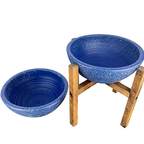 Bitki Tasarm Ev Dekorasyon Lacivert Granit Aranjman Sunumluk Toprak Saks Ayaksz Ve 4 Ayakl kili Set 20 Cm ap