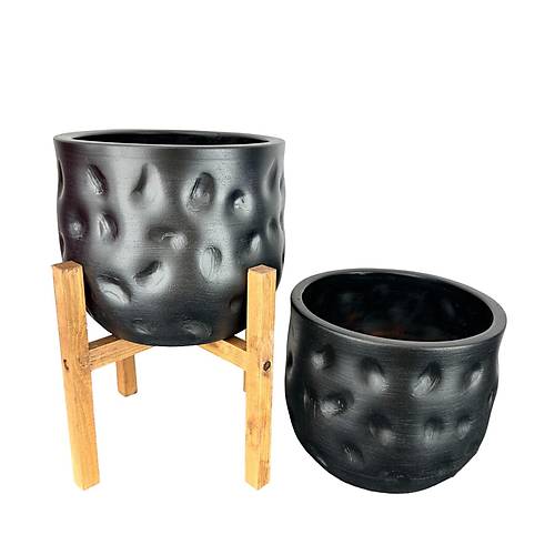Bitki Tasarm Ev Dekorasyon Aksesuar Siyah Desenli Toprak Saks Sakslk Salon ieklik kili Set 4 Ayakl - Ayaksz 19 CM