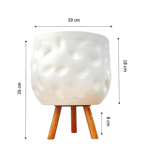 Bitki Tasar�m�  Beyaz Desenli Toprak Saks� Saks�l�k Salon �i�eklik 3 Ayakl� - 19 CM