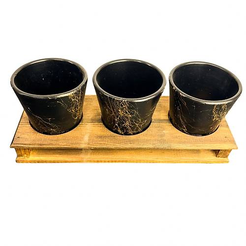 Bitki Tasarm Ev dekorasyon Aksesuar Siyah Gold Mermer Efektli Toprak Saks l Ahap Tabanl ieklik Saks Sakslk