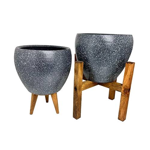 Bitki Tasarm Gri Granit Toprak Saks Sakslk Salon ieklik kili Set 3 Ayakl- 4 Ayakl- 15 CM