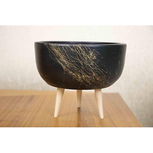 Bitki Tasar�m� Ev Dekorasyon Siyah �zeri Gold Toprak Terakota Saks� Aranjman Saks�s� Bonzai Saks�s� 3 Ayakl�