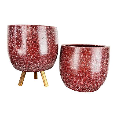 Bitki Tasarm Bordo Granit Toprak Saks Sakslk Salon ieklik kili Set Ayaksz - 3 Ayakl- 19 CM