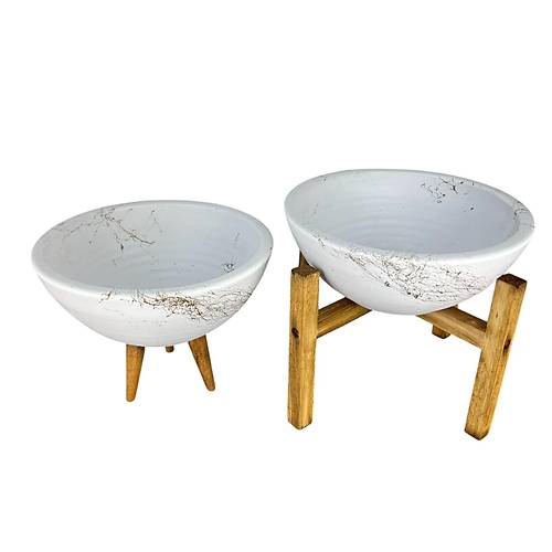 Bitki Tasarm Ev Dekorasyon Beyaz zeri Gold Mermer Efektli Aranjman Sunumluk Toprak Saks 3-4 Ayakl kili Set 20 Cm ap