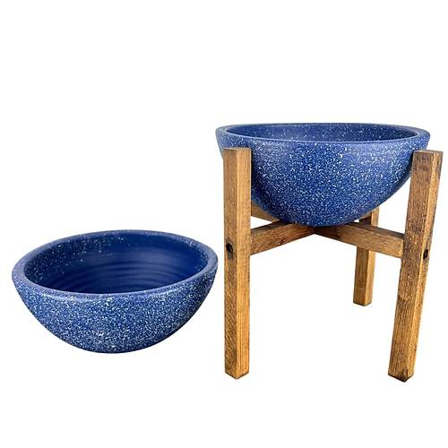 Bitki Tasarm Ev Dekorasyon Lacivert Granit Aranjman Sunumluk Toprak Saks Ayaksz Ve 4 Ayakl kili Set 20 Cm ap
