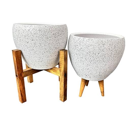 Bitki Tasarm Beyaz Granit Toprak Saks Sakslk Salon ieklik kili Set 3 Ayakl- 4 Ayakl- 15 CM