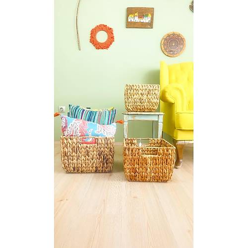 Bitki Tasar�m� Sepet Kulplu Metal �skelet Sistemli Kare �rg� Sepet 3?l� Set